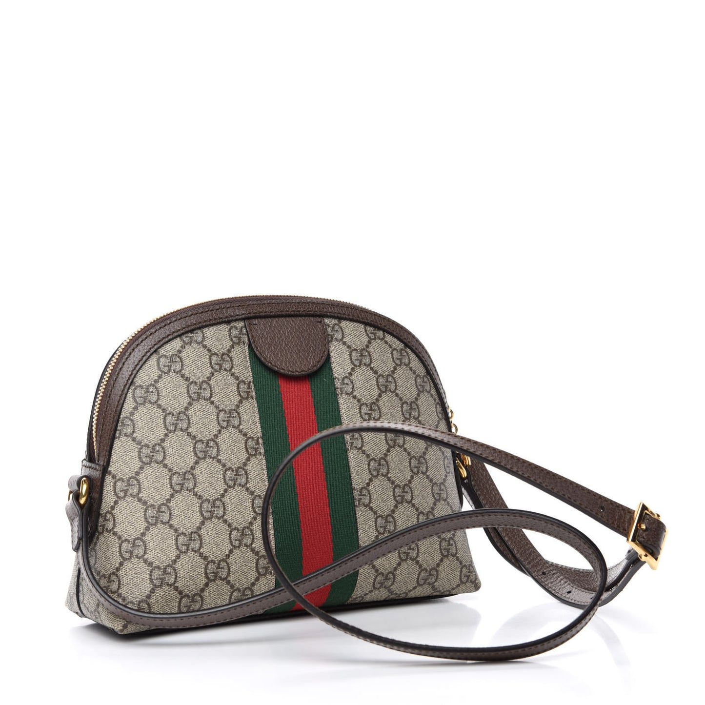 GG Supreme Monogram Textured Dollar Calfskin Web Small Ophidia Dome Shoulder Bag Beige Ebony New Acero