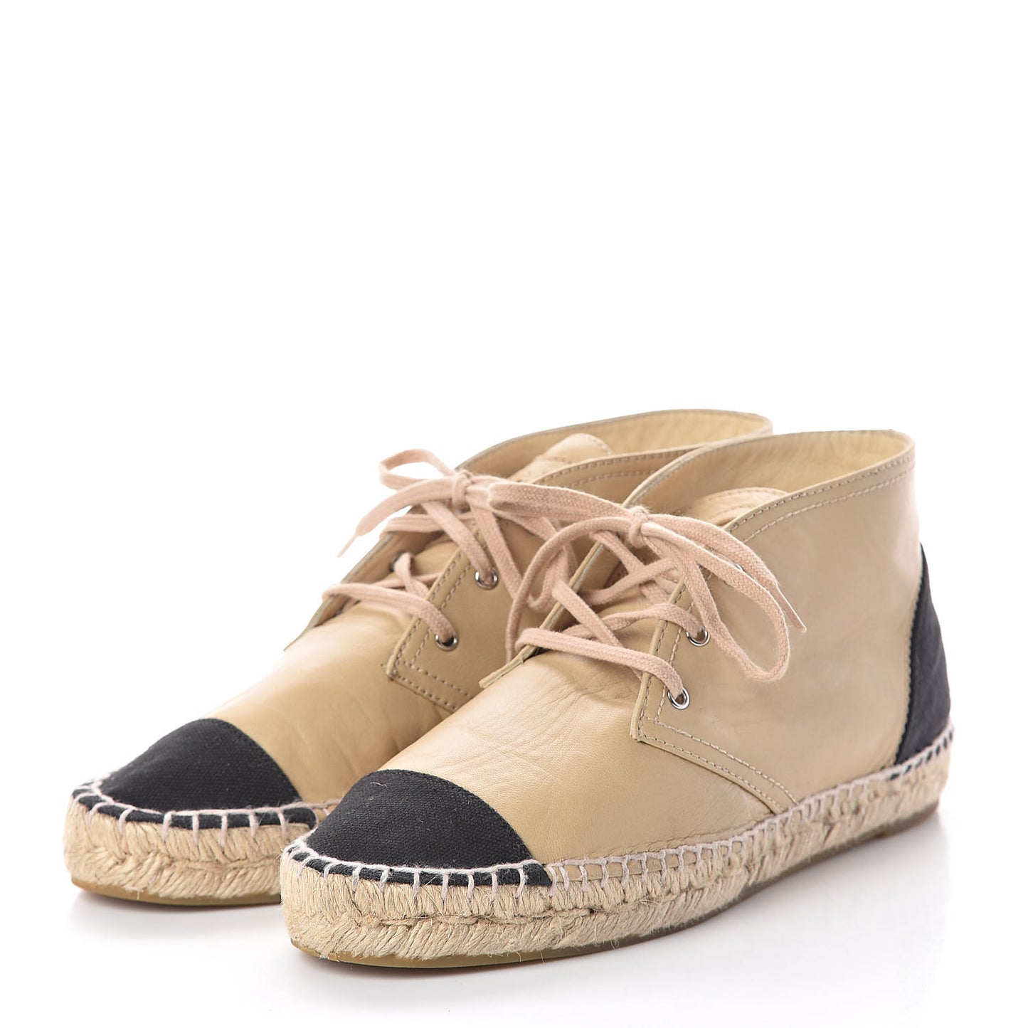 Lambskin Canvas Cap Toe Lace Up Espadrilles 38 Dark Beige Black
