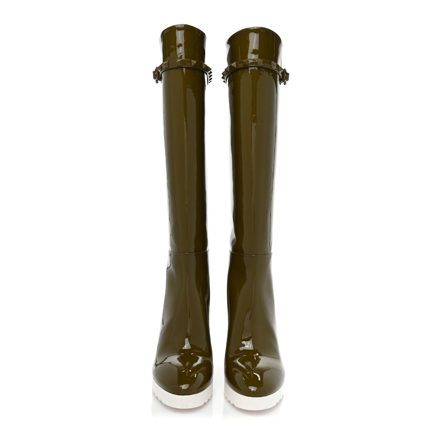 Valentino Garavani Patent Rockstud Knee High 15/100mm Wedge Boots 36 Lichen White 2 of 10