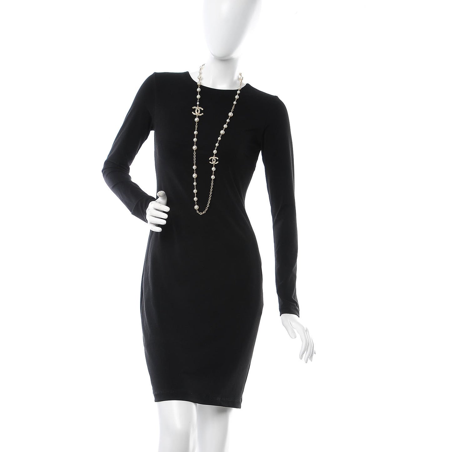 Graduated Pearl Crystal Twisted CC Long Necklace Gold