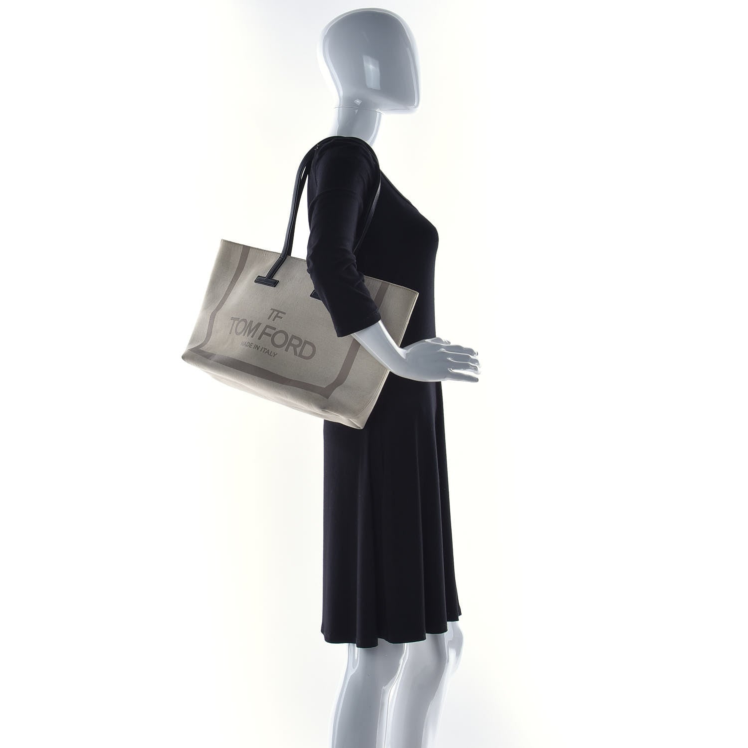 Tom Ford Canvas Calfskin T Tote Beige 2 of 19