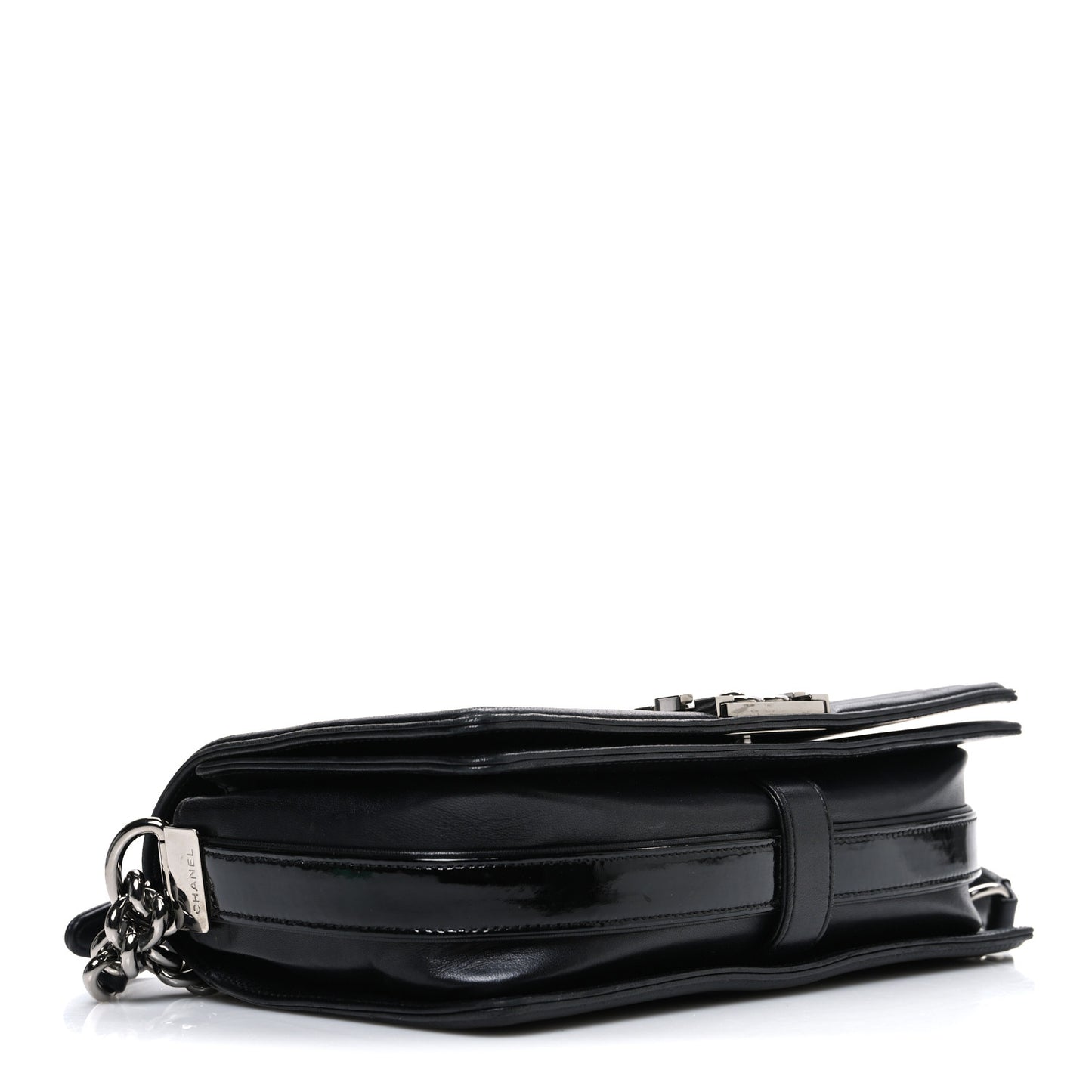 Calfskin Patent Braided Medium Boy Flap Black