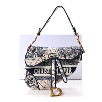 Christian Dior Canvas Embroidered Around the World Saddle Bag Blue 11 of 11