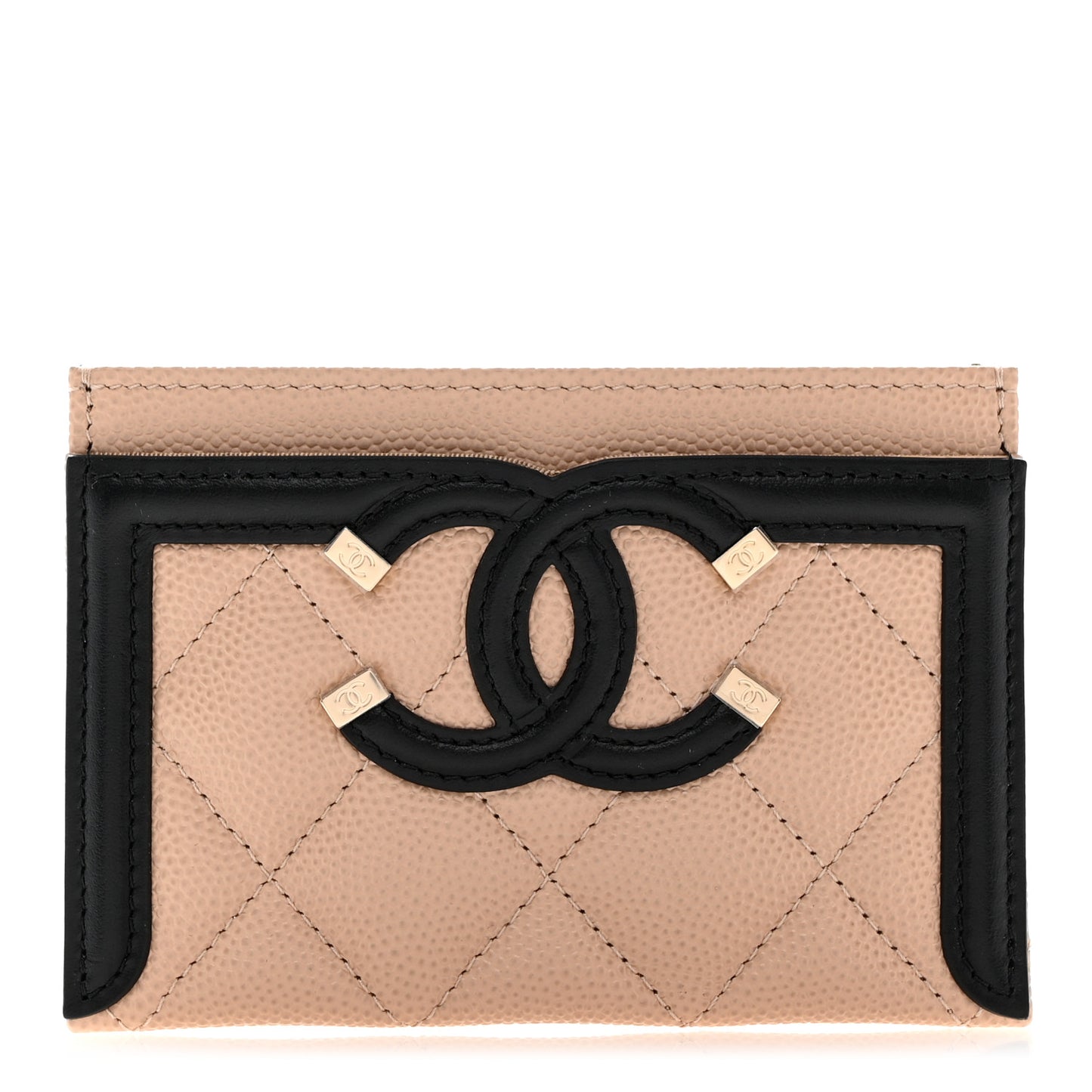 Caviar Quilted Filigree Card Holder Beige Black