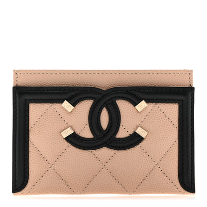 Chanel Caviar Quilted Filigree Card Holder Beige Black 1 of 9