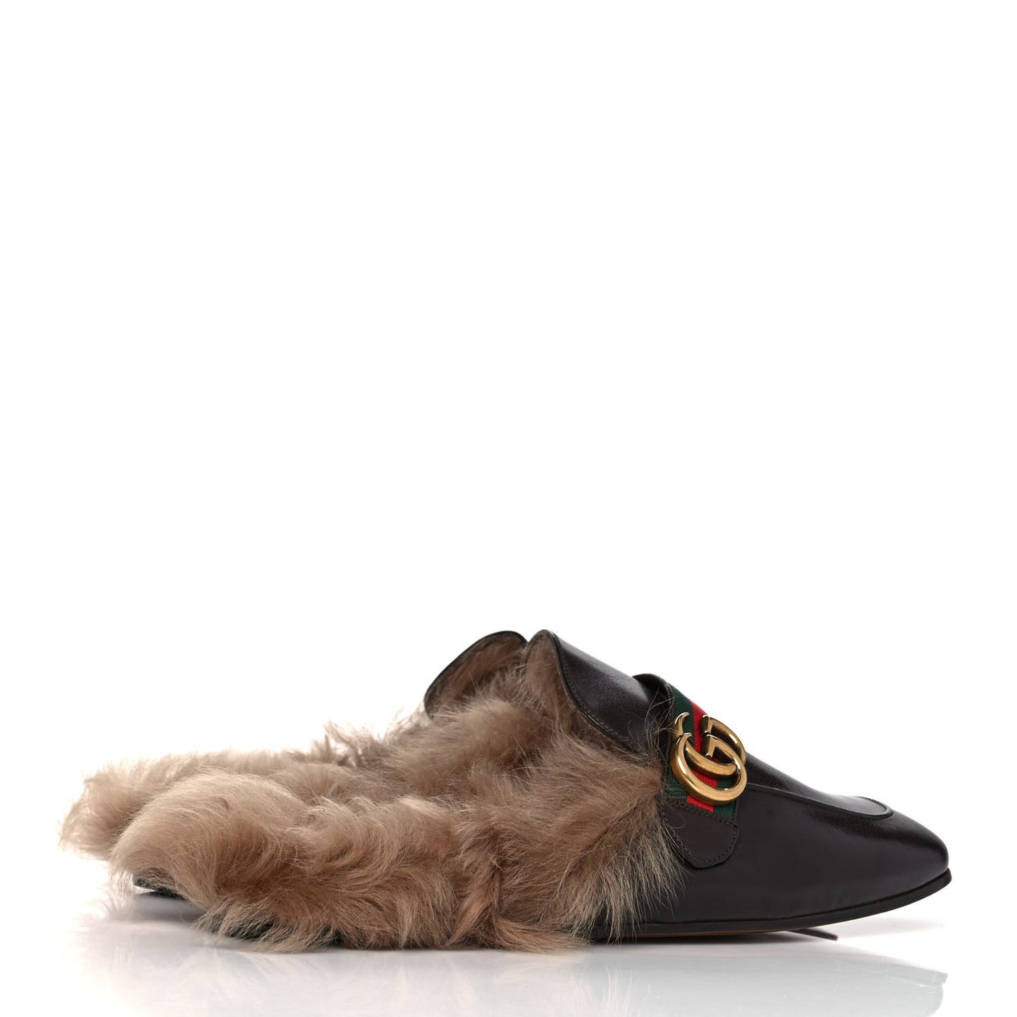 Goatskin Fur Web GG Mens Princetown Slippers 12 Cocoa