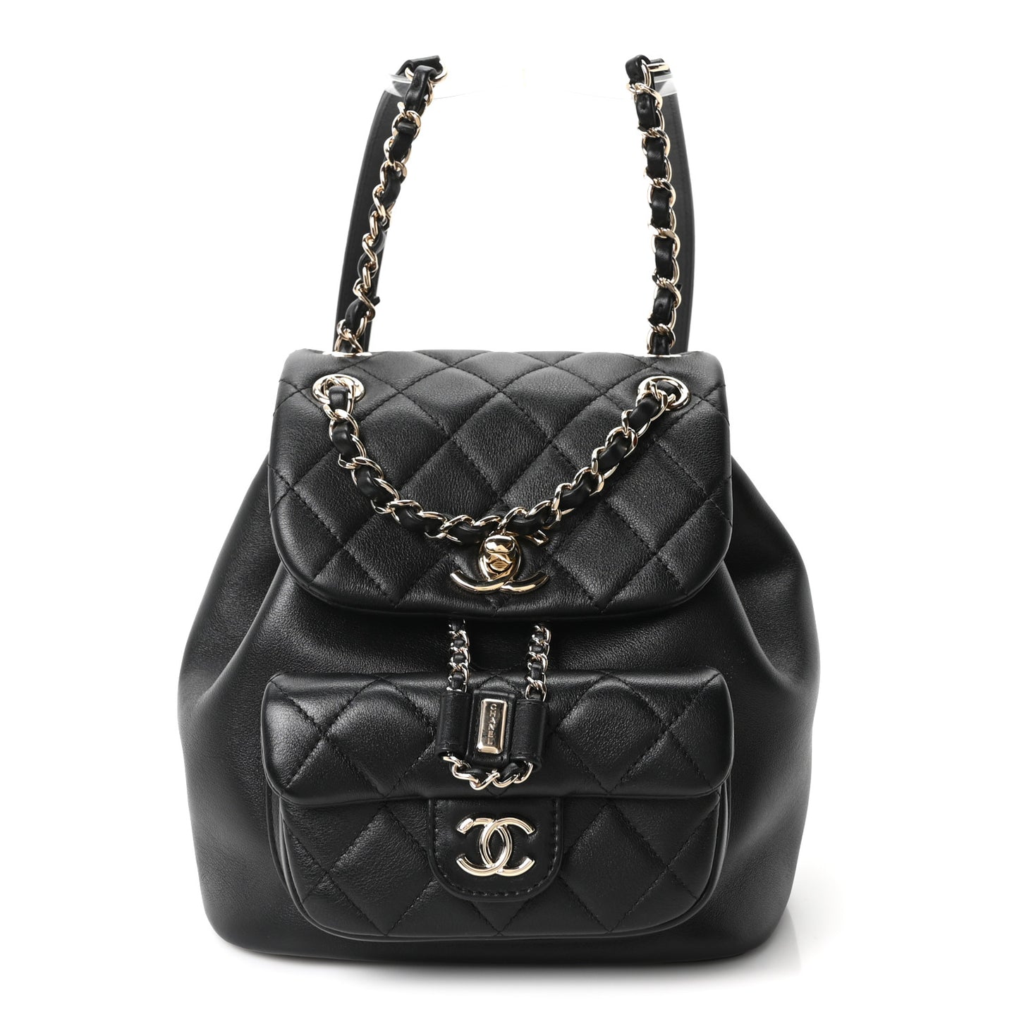 Lambskin Quilted Small Duma Drawstring Backpack Black
