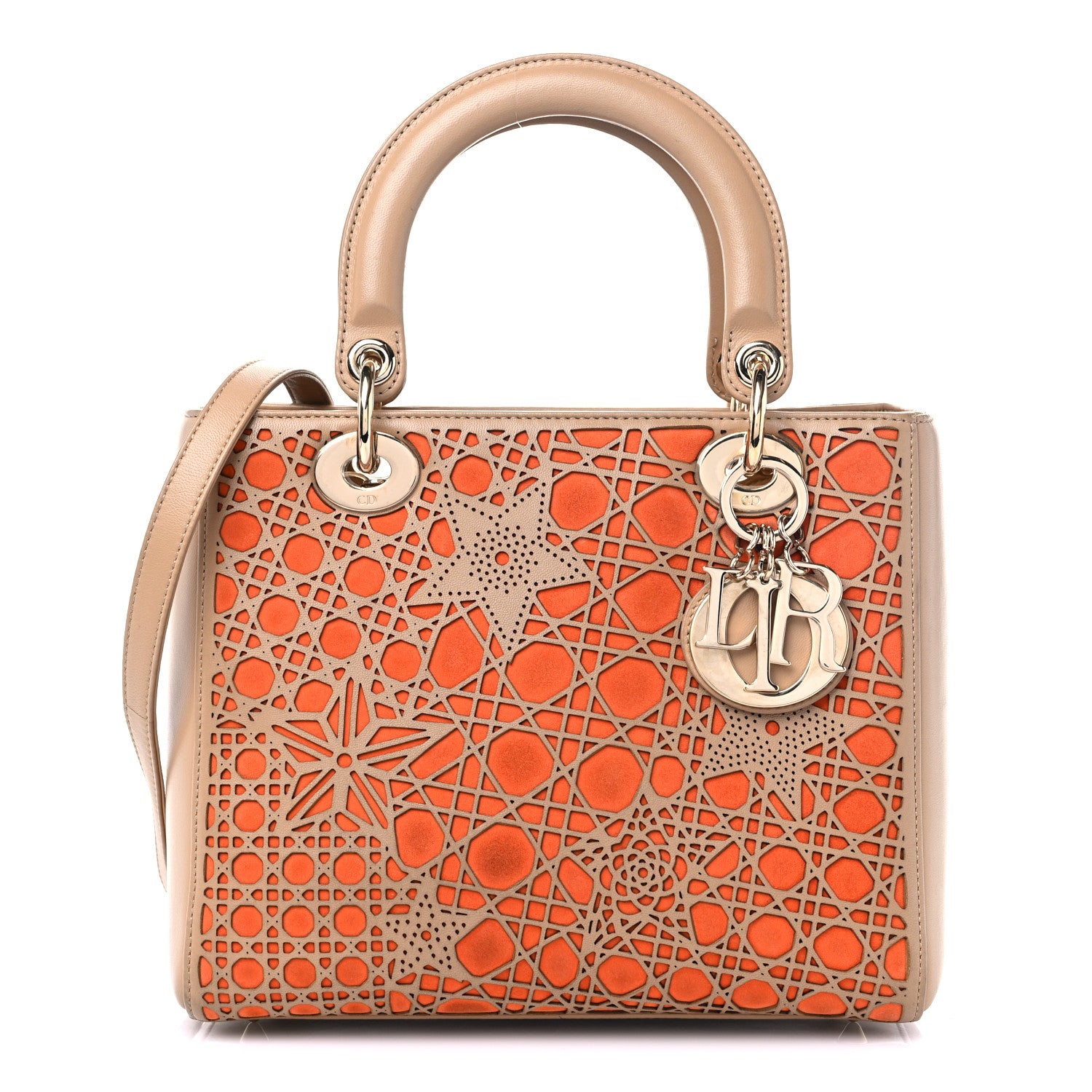 Christian Dior Calfskin Suede Cutout Stars Medium Lady Dior Beige Orange 1 of 19