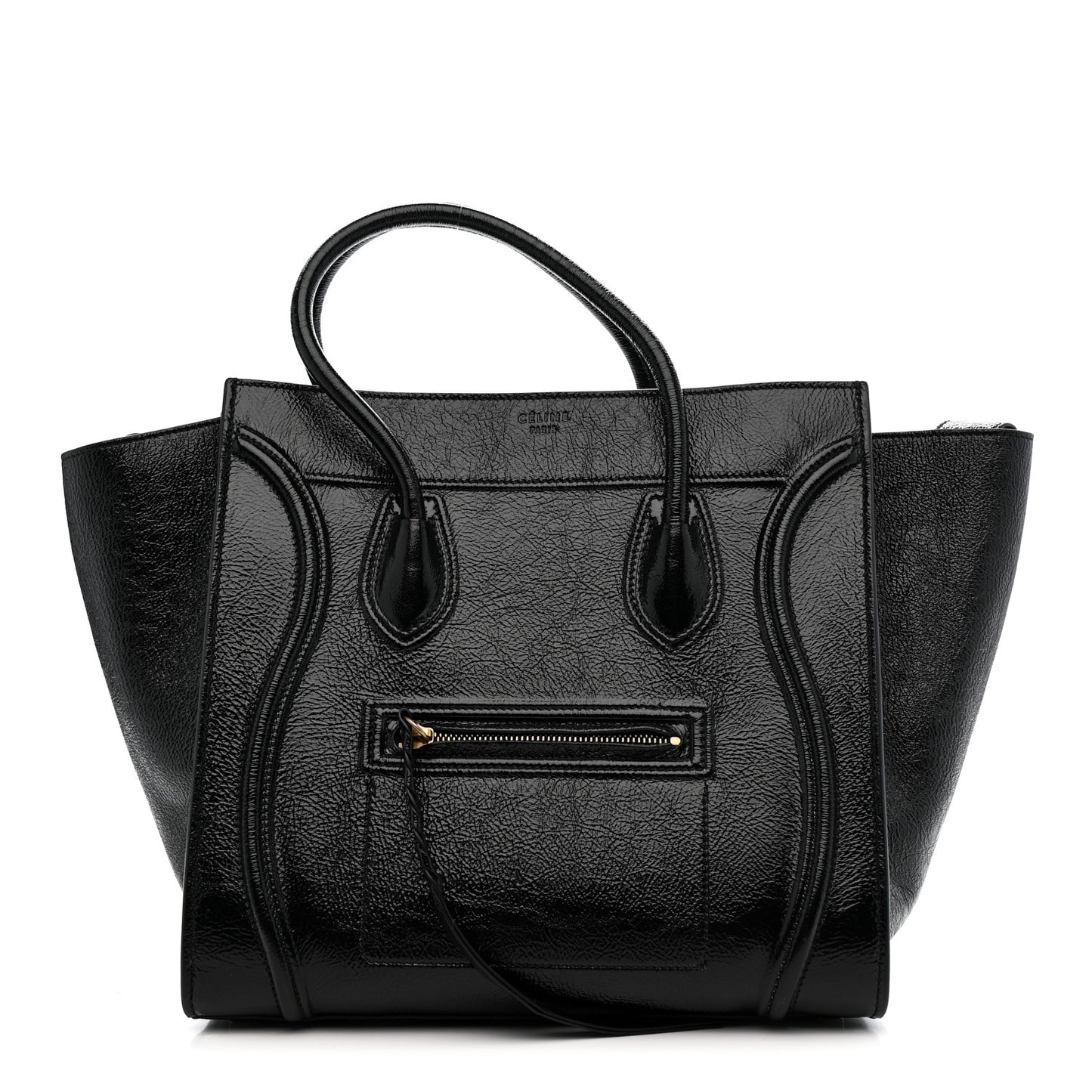 Crinkled Patent Calfskin Medium Phantom Luggage Black