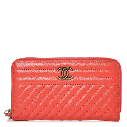 Chanel Shiny Goatskin Diagonal Quilted Small Zip Around Wallet Red 1 of 9