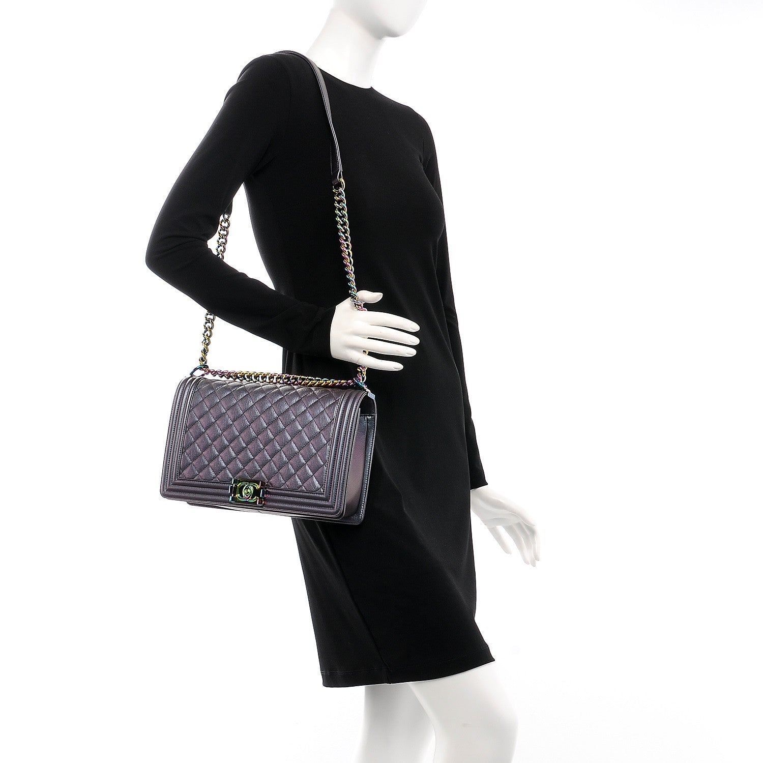 Chanel Iridescent Goatskin Quilted New Medium Boy Flap Purple 8 of 8