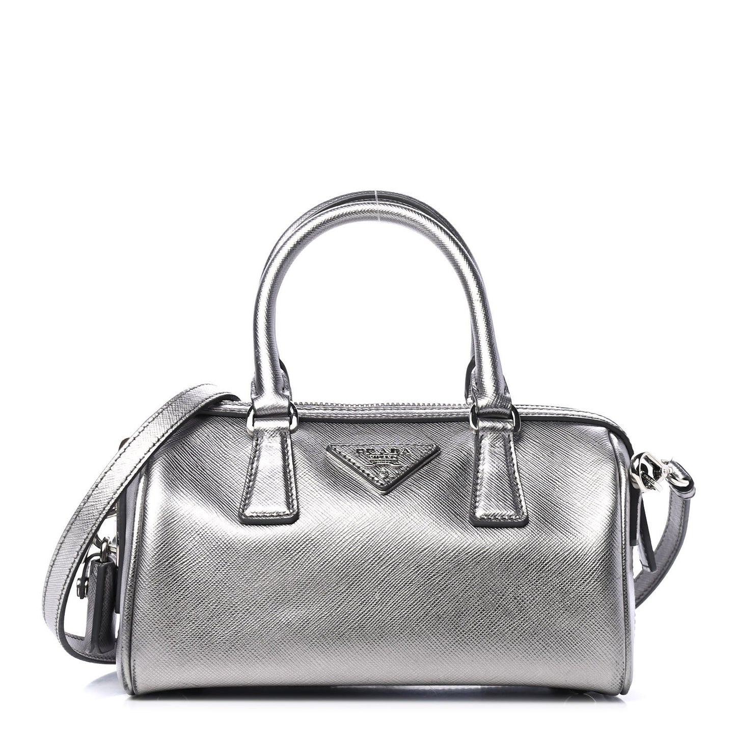 Metallic Saffiano Mini Convertible Bowler Cromo