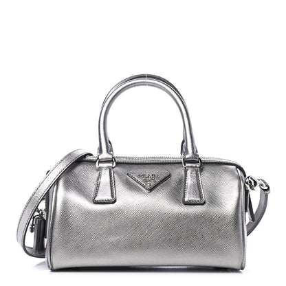 Prada Metallic Saffiano Mini Convertible Bowler Cromo 1 of 4