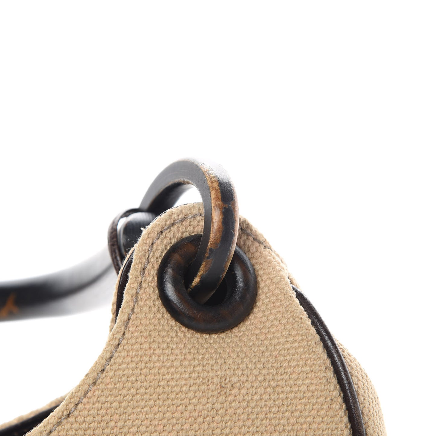 Canvas Wooden Handle Shoulder Bag Beige