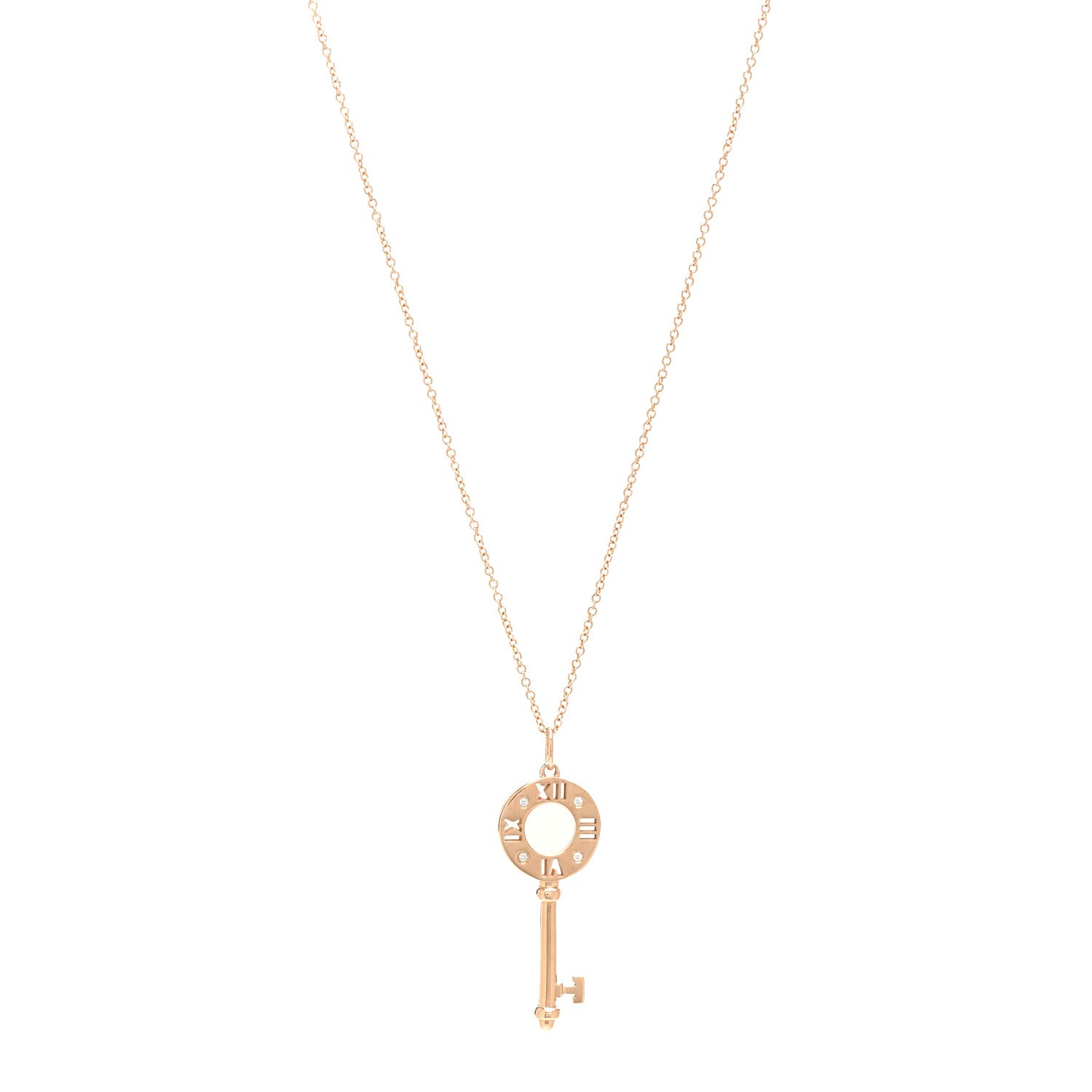 Tiffany 18K Rose Gold Diamond Atlas Pierced Key Pendant Necklace 1 of 7