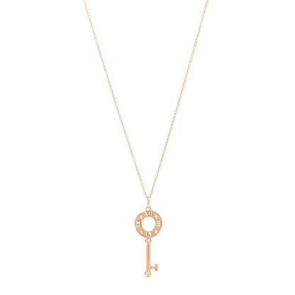 Tiffany 18K Rose Gold Diamond Atlas Pierced Key Pendant Necklace 1 of 7
