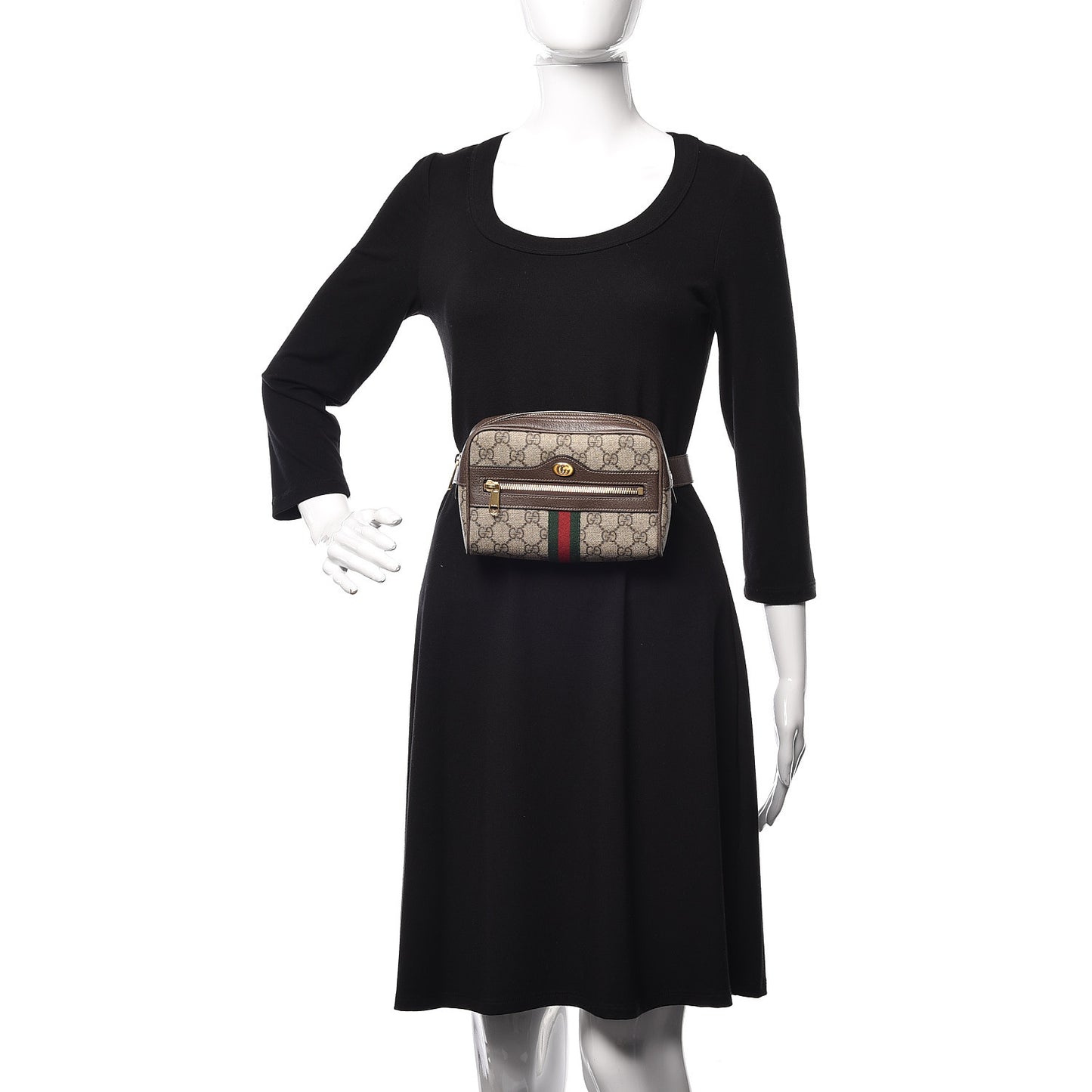 GG Supreme Monogram Web Small Ophidia Belt Bag 85 34 Dark Brown