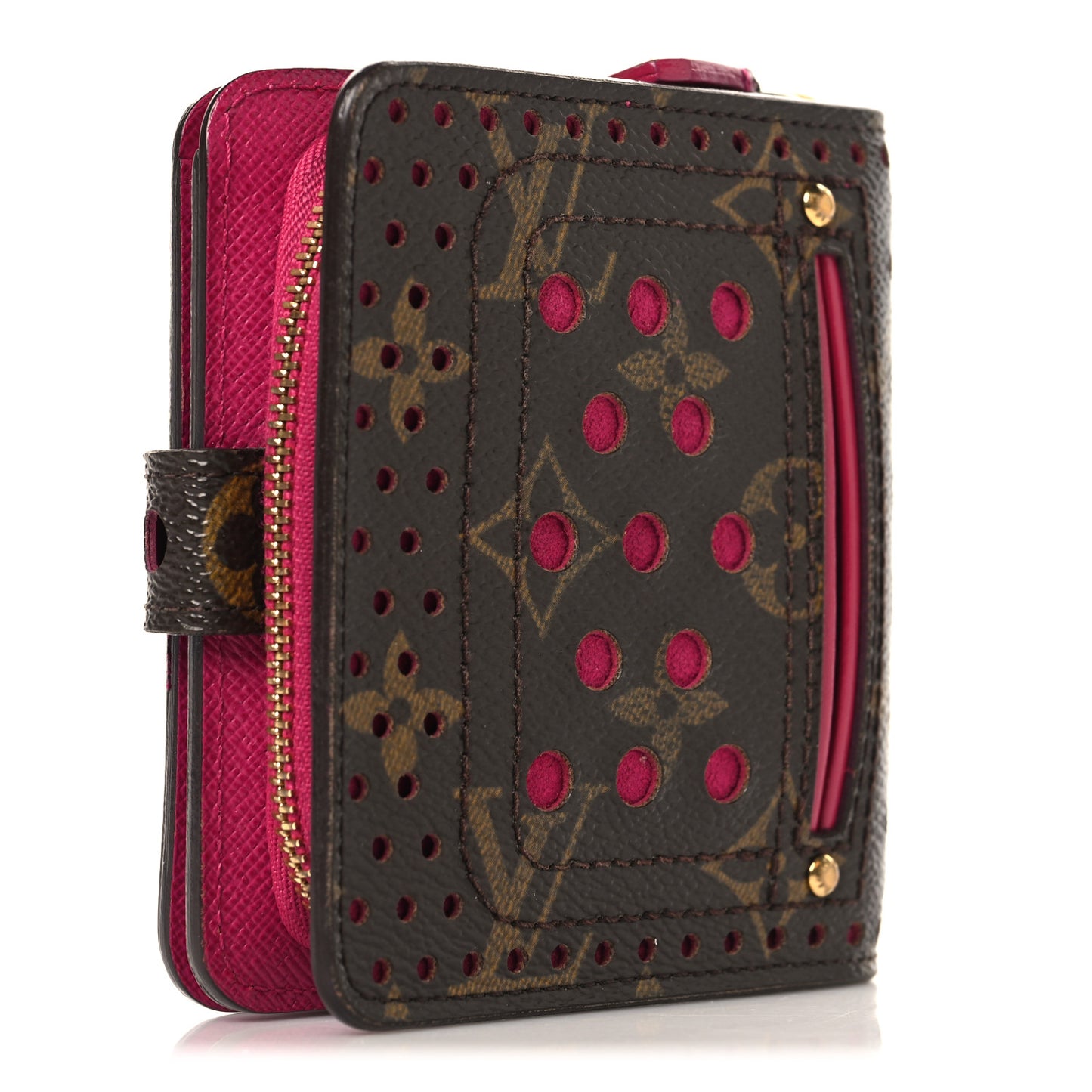 Monogram Perforated Compact Zipped Wallet Fuchsia