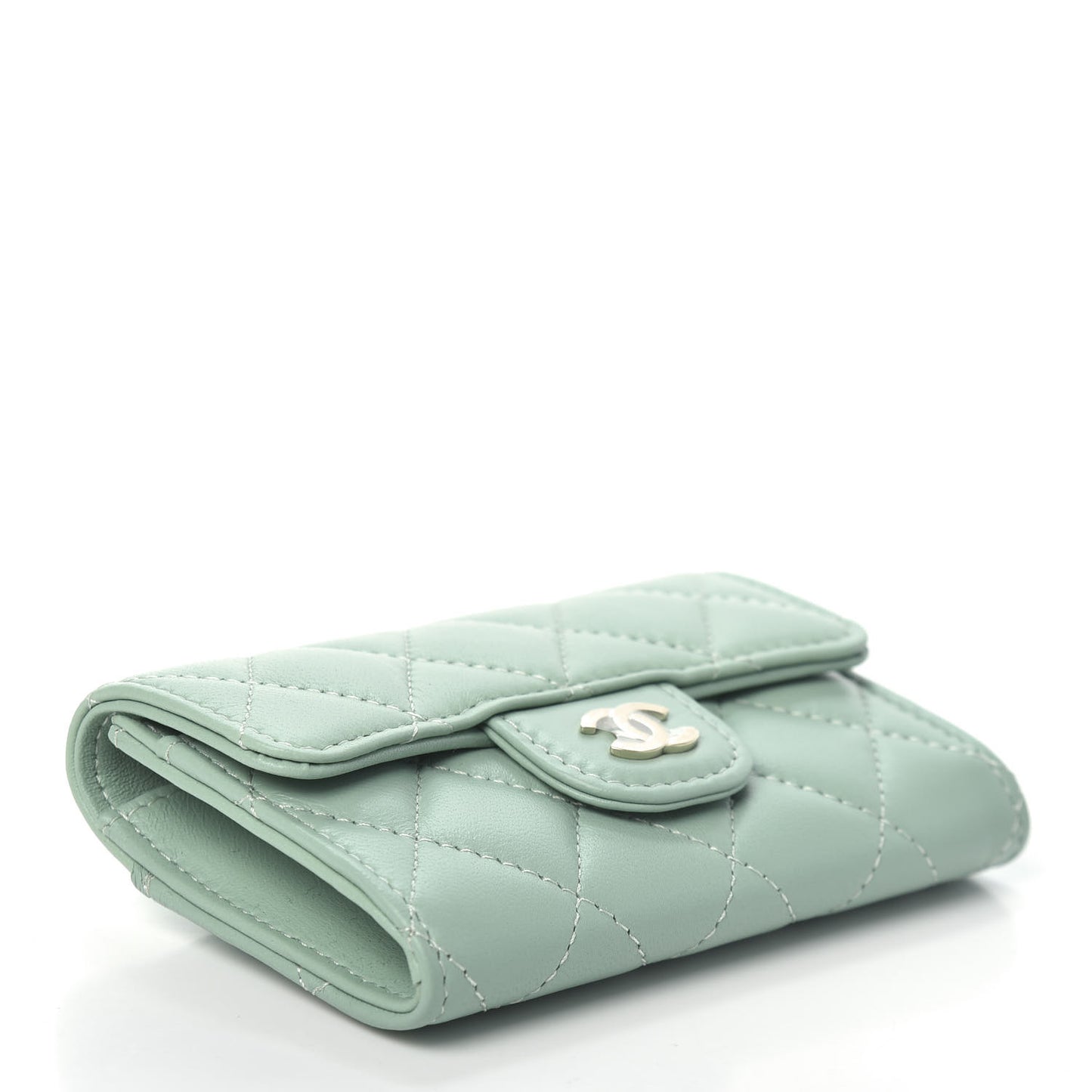 Lambskin Quilted Flap Card Holder Wallet Green