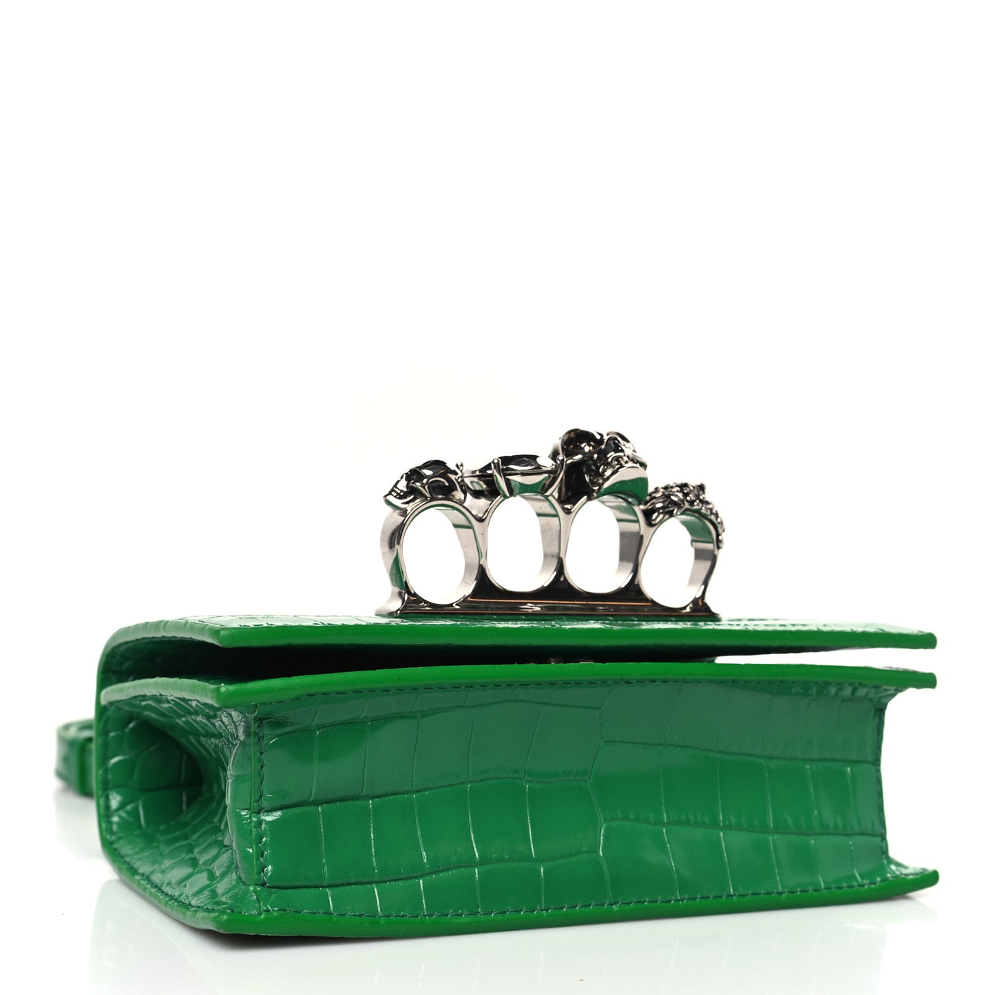 Calfskin Crocodile Embossed Knuckle Shoulder Bag Green