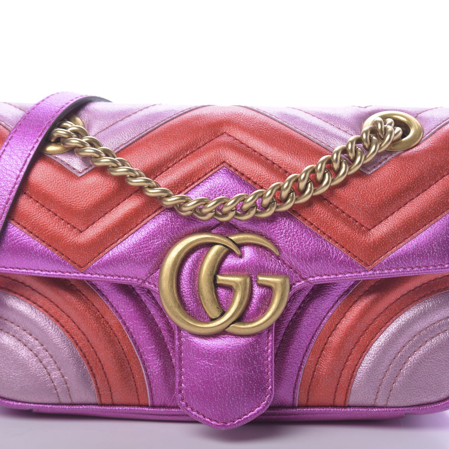 Metallic Calfskin Matelasse Mini GG Marmont Shoulder Bag Fuchsia