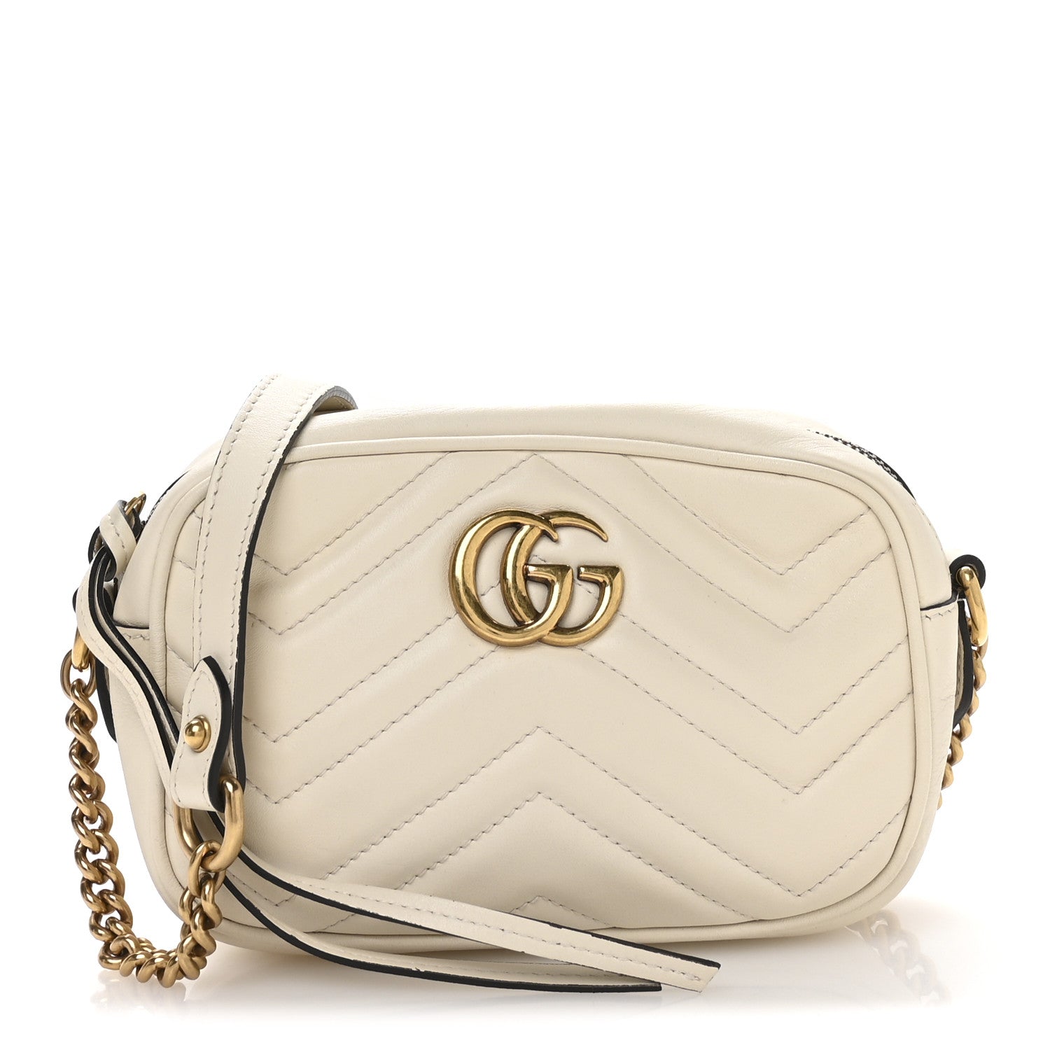 Gucci Calfskin Matelasse Mini GG Marmont Chain Shoulder Bag White 1 of 12