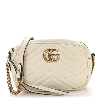 Gucci Calfskin Matelasse Mini GG Marmont Chain Shoulder Bag White 1 of 12