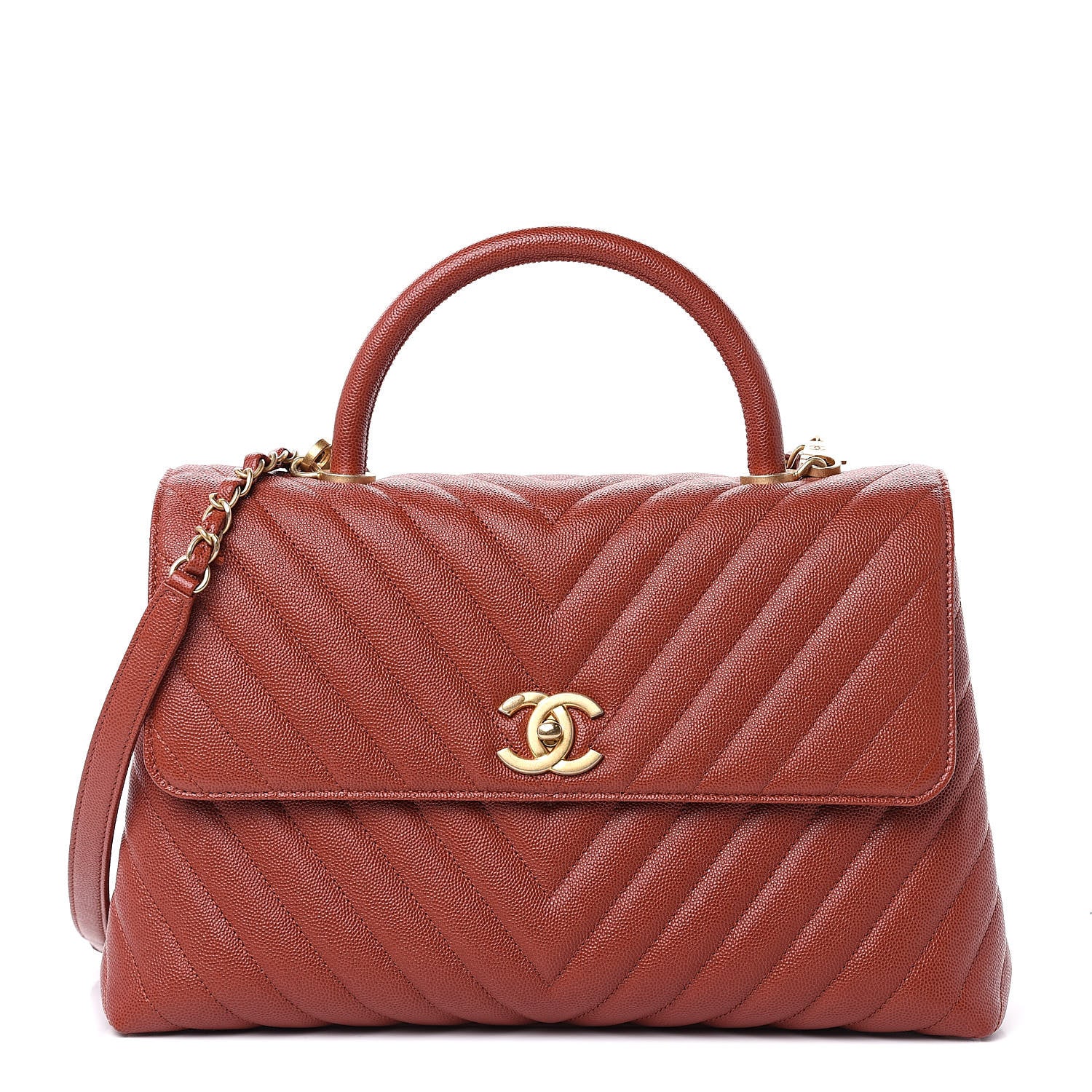 Chanel Caviar Chevron Quilted Medium Coco Handle Flap Dark Orange 1 of 11