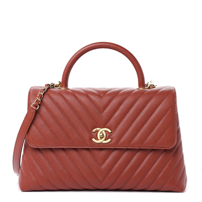 Chanel Caviar Chevron Quilted Medium Coco Handle Flap Dark Orange 1 of 11