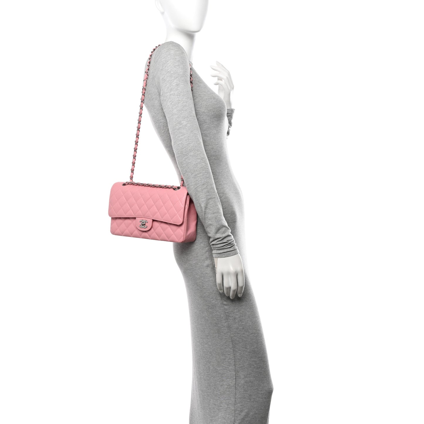 Caviar Quilted Medium Double Flap Light Pink