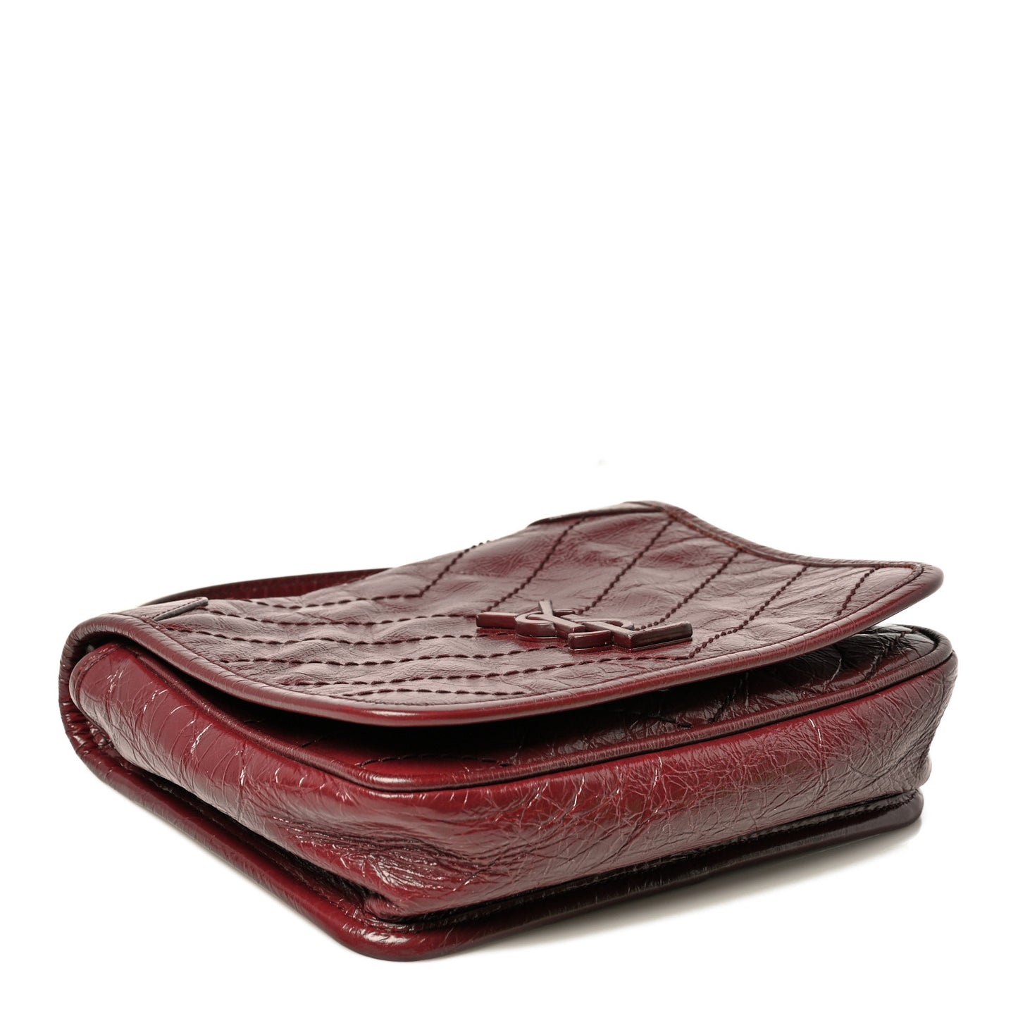 Crinkled Calfskin Matelasse Monogram Niki Chain Wallet Dark Legion Red