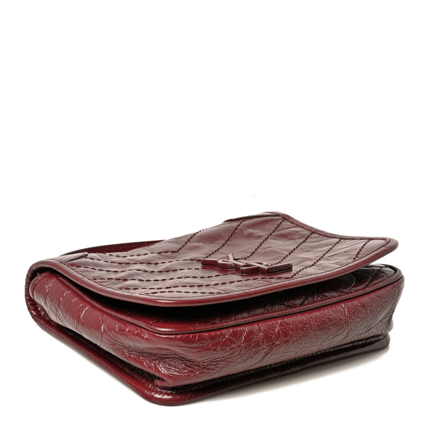 Saint Laurent Crinkled Calfskin Matelasse Monogram Niki Chain Wallet Dark Legion Red 4 of 10