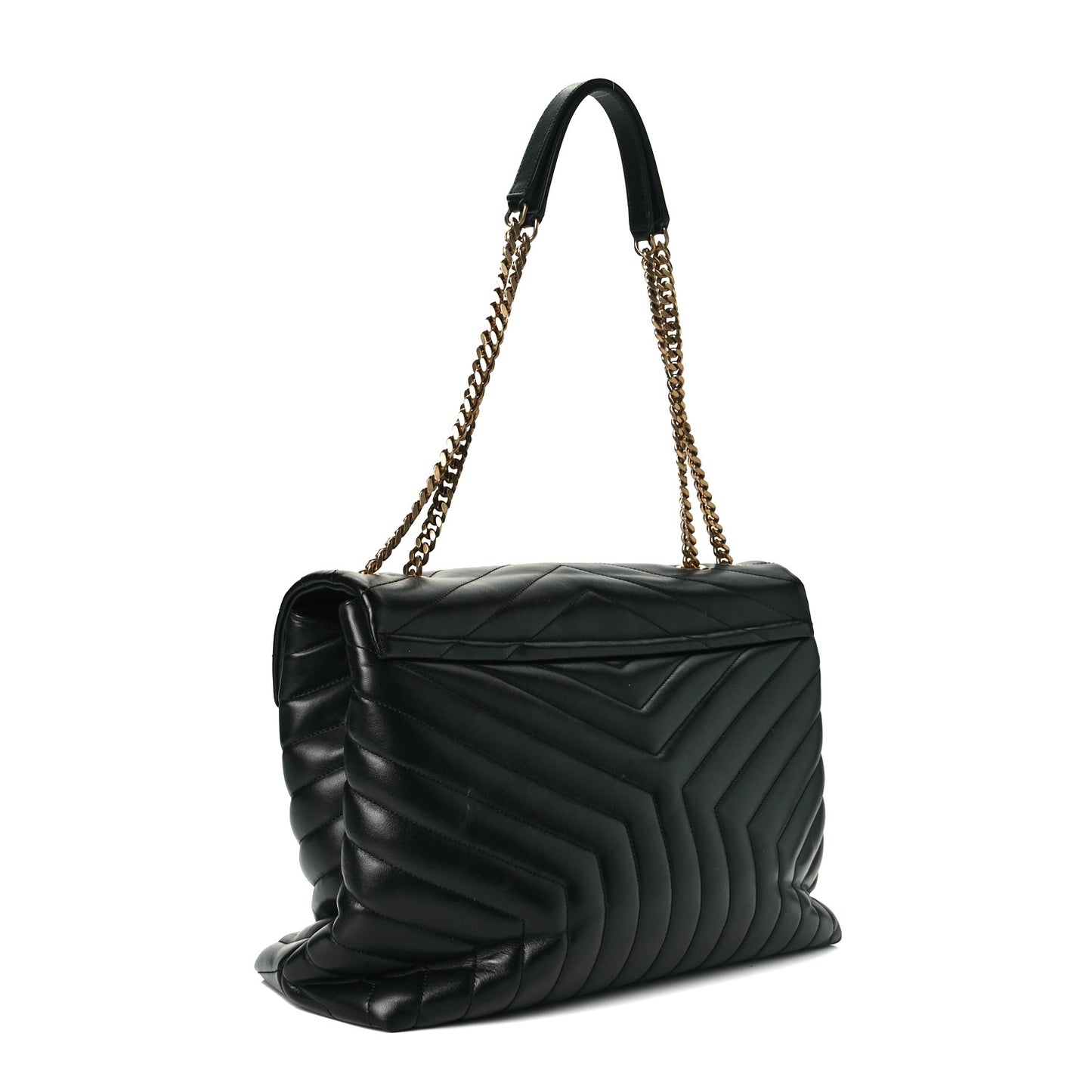 Calfskin Y Quilted Monogram Large Loulou Chain Satchel Black