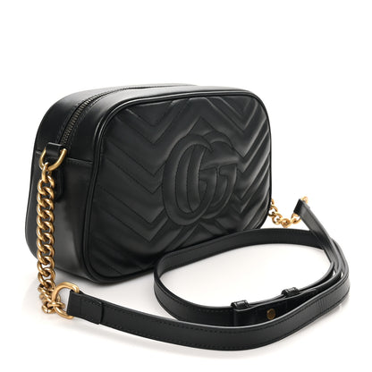 Gucci Calfskin Matelasse Small GG Marmont Chain Shoulder Bag Black 3 of 10