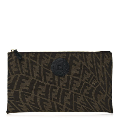 Fendi X SARAH COLEMAN Fabric Jacquard Vitello King FF Vertigo Medium Flat Pouch Tobacco Moro Black 1 of 14