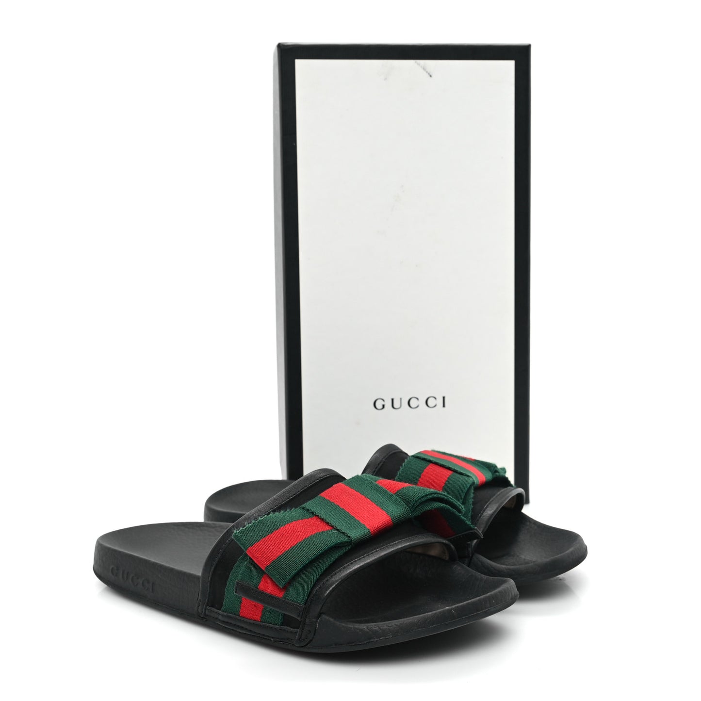 Satin Web Bow Slide Sandals 39 Black
