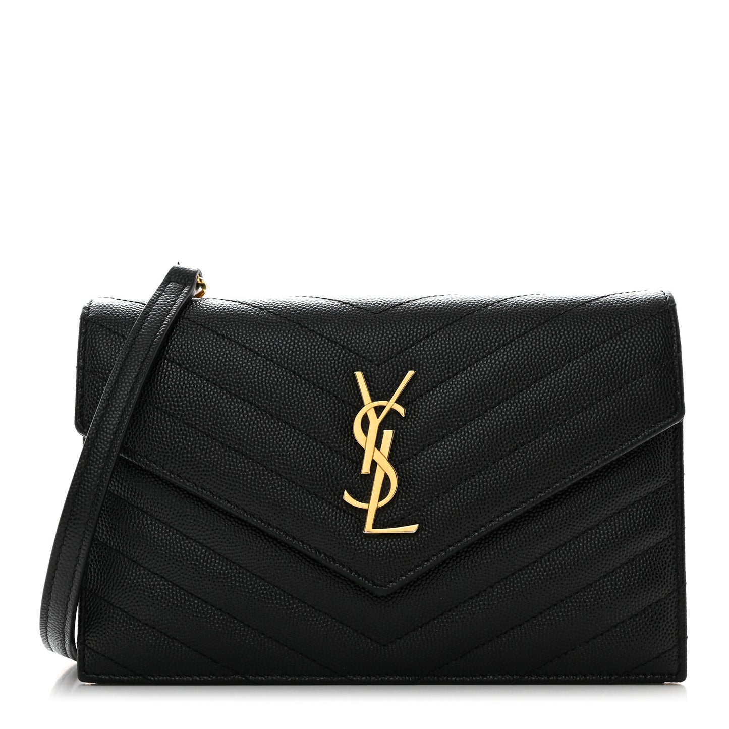 Grain De Poudre Matelasse Chevron Monogram Envelope Chain Wallet Black