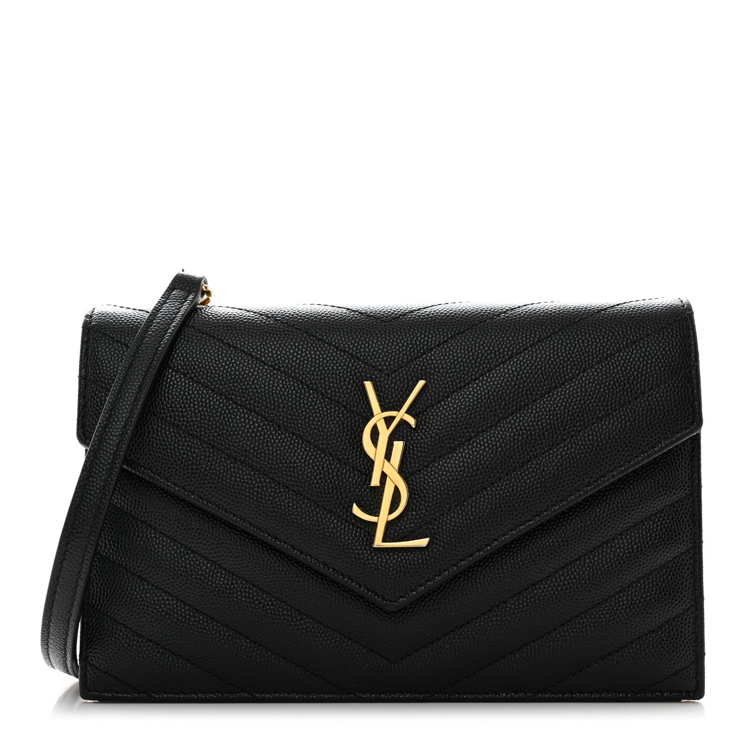 Saint Laurent Grain De Poudre Matelasse Chevron Monogram Envelope Chain Wallet Black 1 of 10