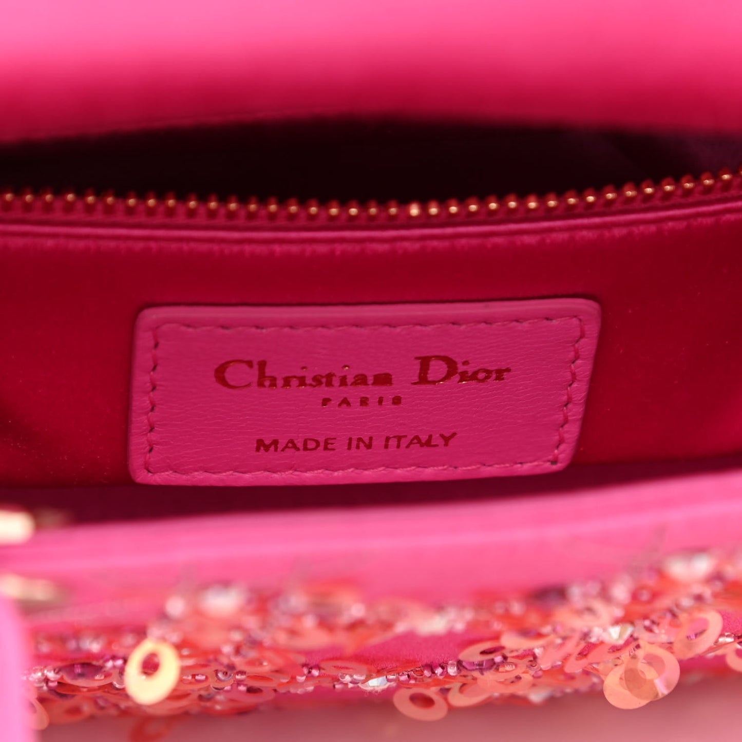 Satin Sequin Mini Lady Dior Pink