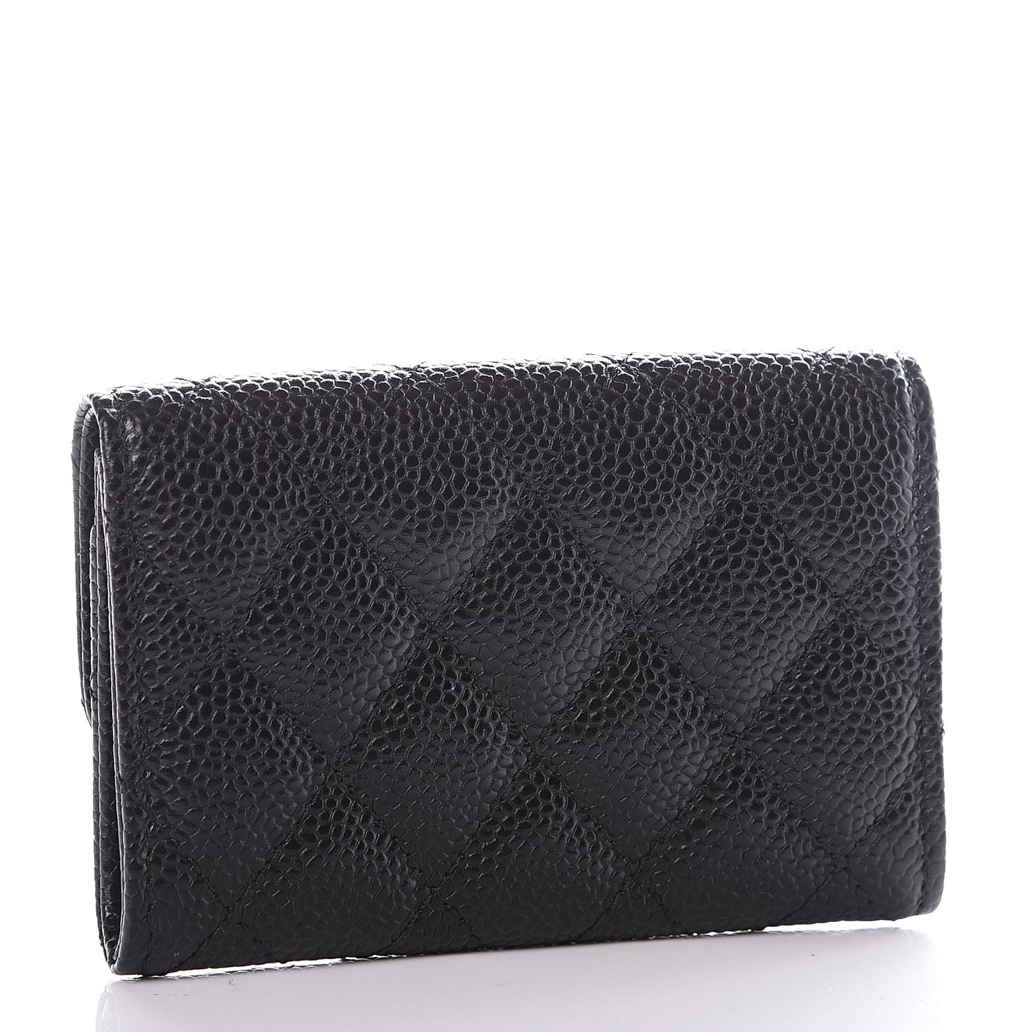 Caviar Quilted Flap Card Holder Wallet Black