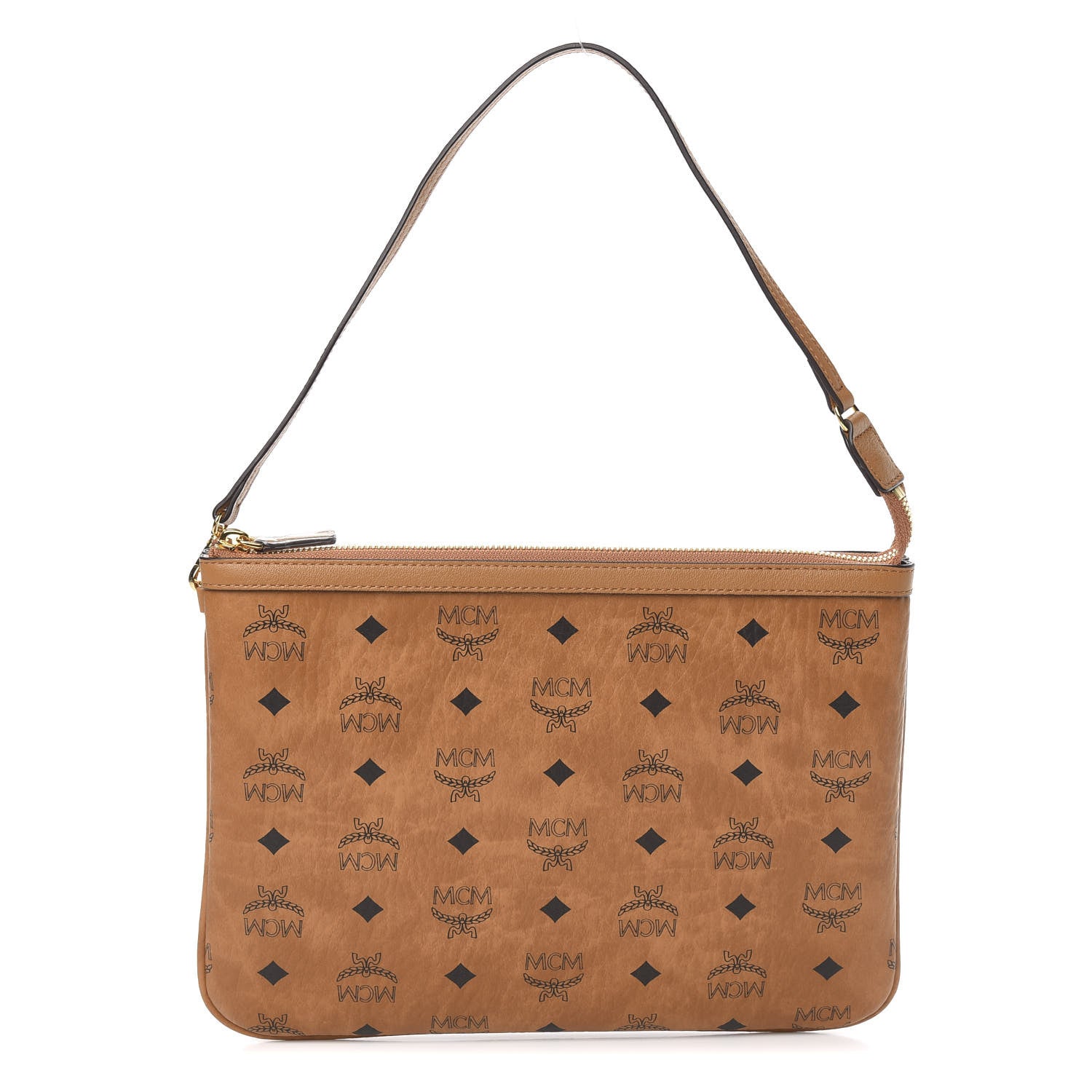 MCM Visetos Liz Shopper Tote Pouch Cognac 1 of 9