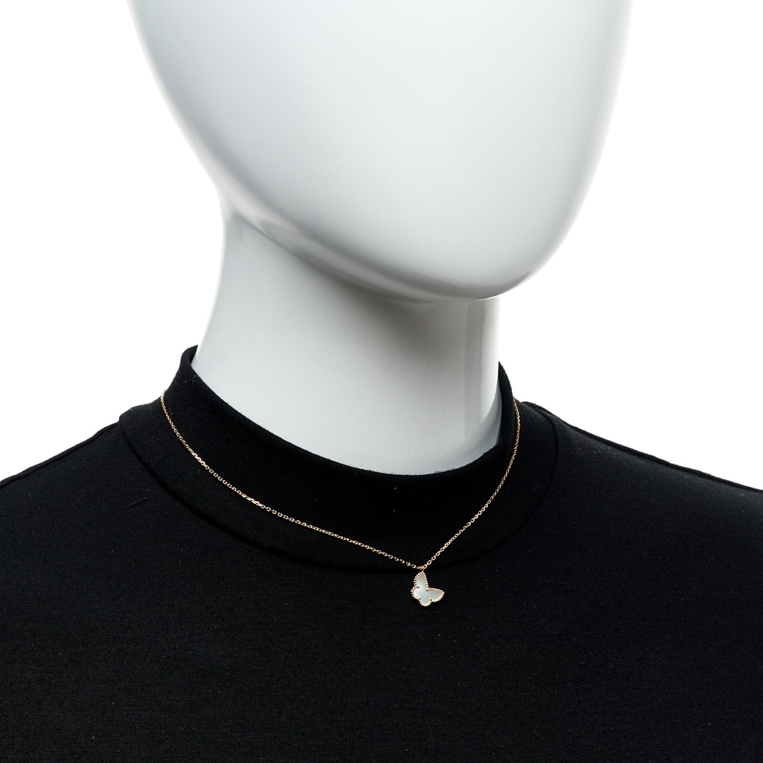 Van Cleef & Arpels 18K Yellow Gold Mother of Pearl Sweet Alhambra Butterfly Pendant Necklace 6 of 6