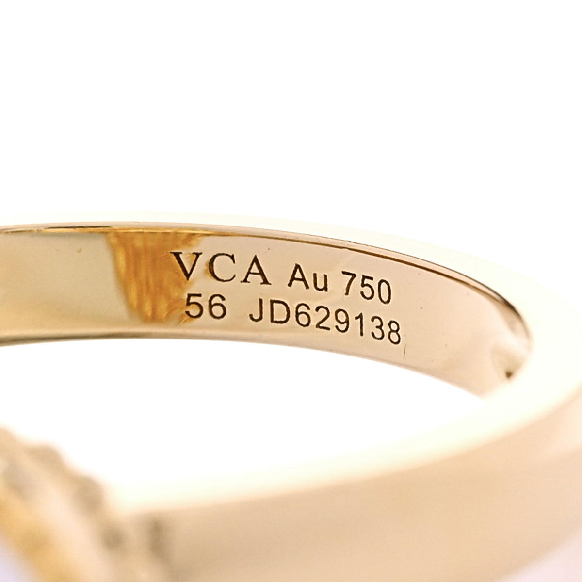 Van Cleef & Arpels 18K Yellow Gold Diamond Mother of Pearl Vintage Alhambra Ring 56 7.5 5 of 6