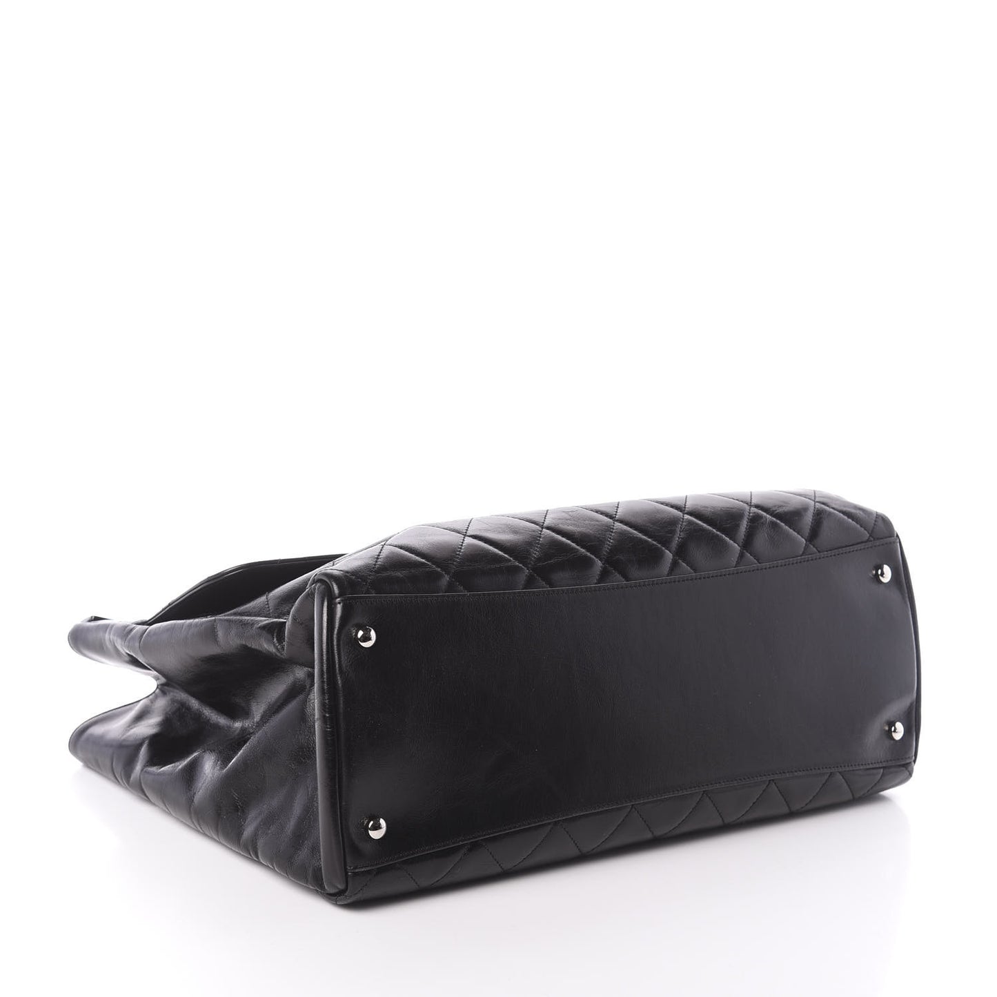 Glazed Calfskin Quilted Large CC Delivery Tote Black