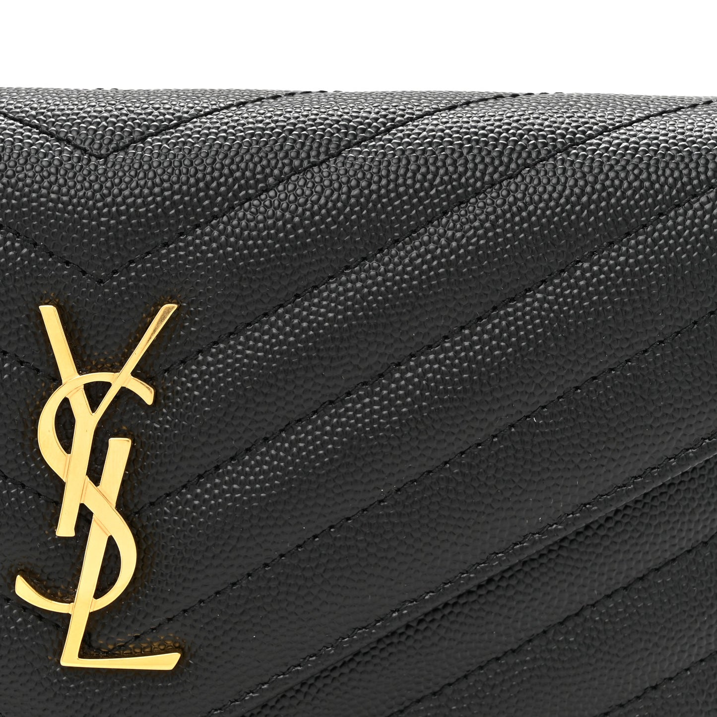 Grain De Poudre Matelasse Chevron Monogram Envelope Chain Wallet Black
