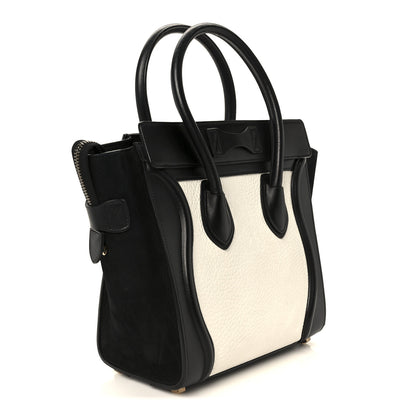Celine Bullhide Calfskin Micro Bi-Color Luggage Black White 3 of 10