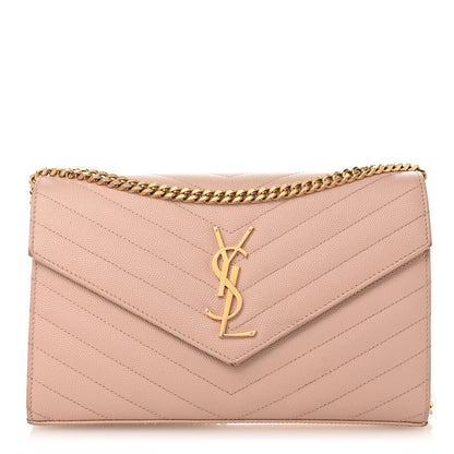 Saint Laurent Grain De Poudre Matelasse Chevron Monogram Chain Wallet Pale Pink 1 of 13