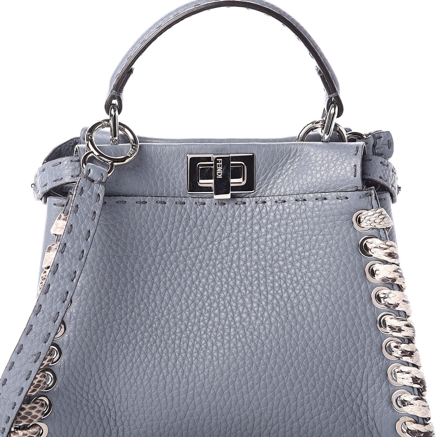 Fendi Calfskin Romano Elaphe Lace Up Selleria Mini Peekaboo Iconic Satchel Light Blue 7 of 9