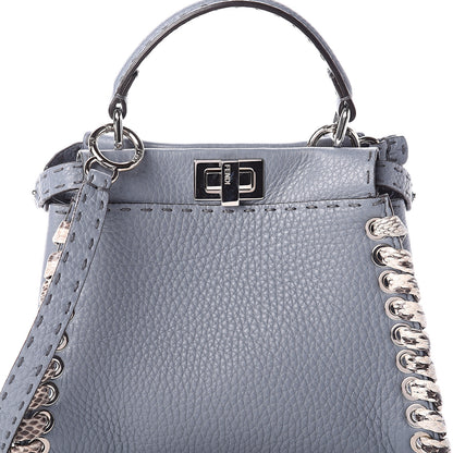 Fendi Calfskin Romano Elaphe Lace Up Selleria Mini Peekaboo Iconic Satchel Light Blue 7 of 9