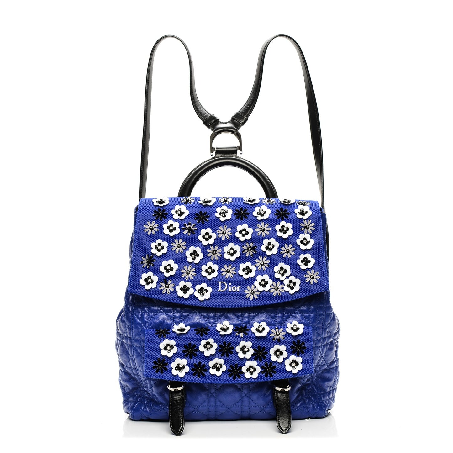 Lambskin Cannage Embroidered Large Stardust Backpack Blue